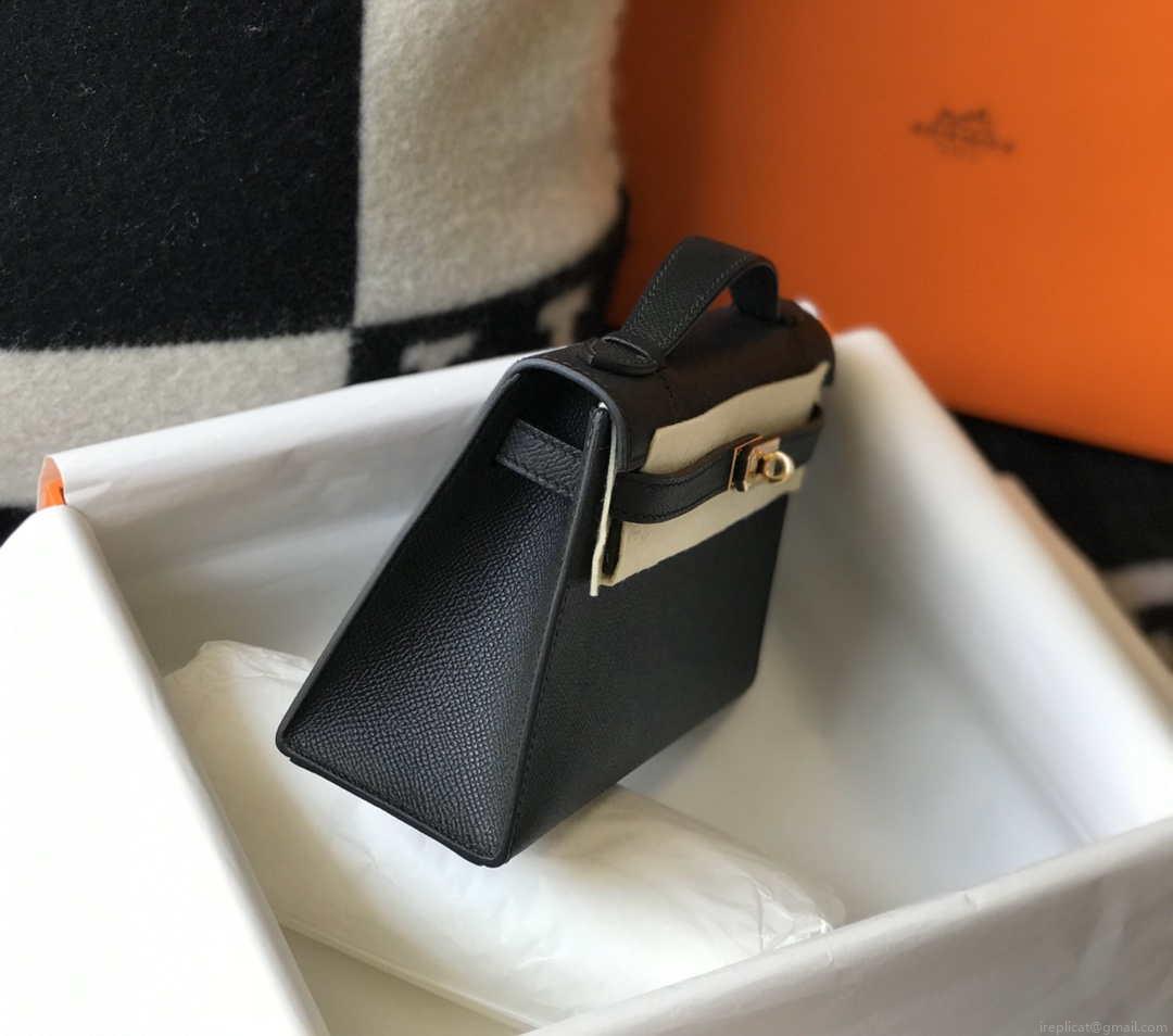 Hermes Mini Kelly Pouchette Epsom Leather H230241 Black Gold