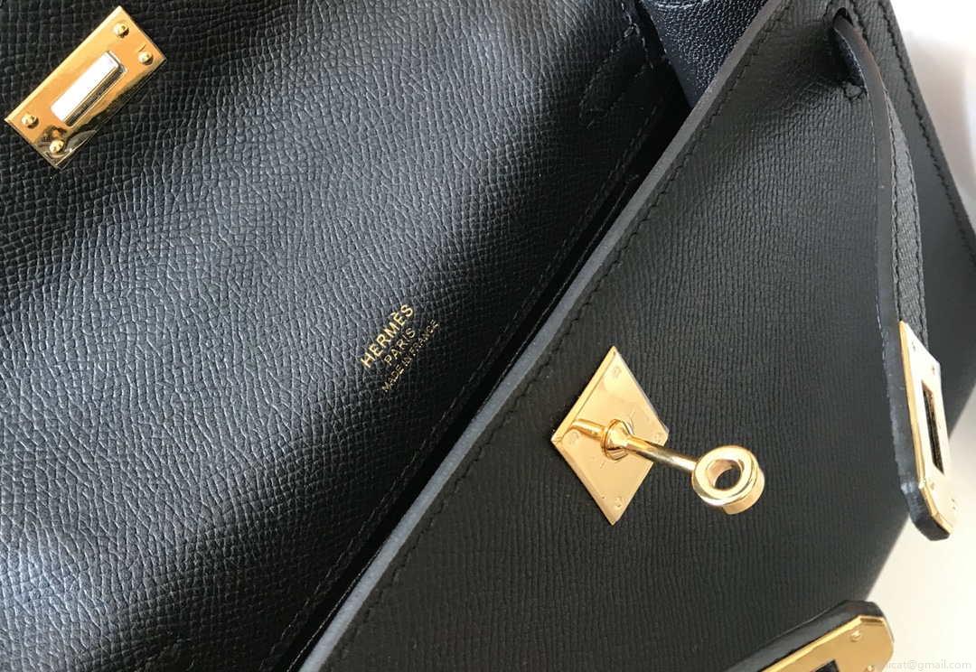 Hermes Mini Kelly Pouchette Epsom Leather H230241 Black Gold