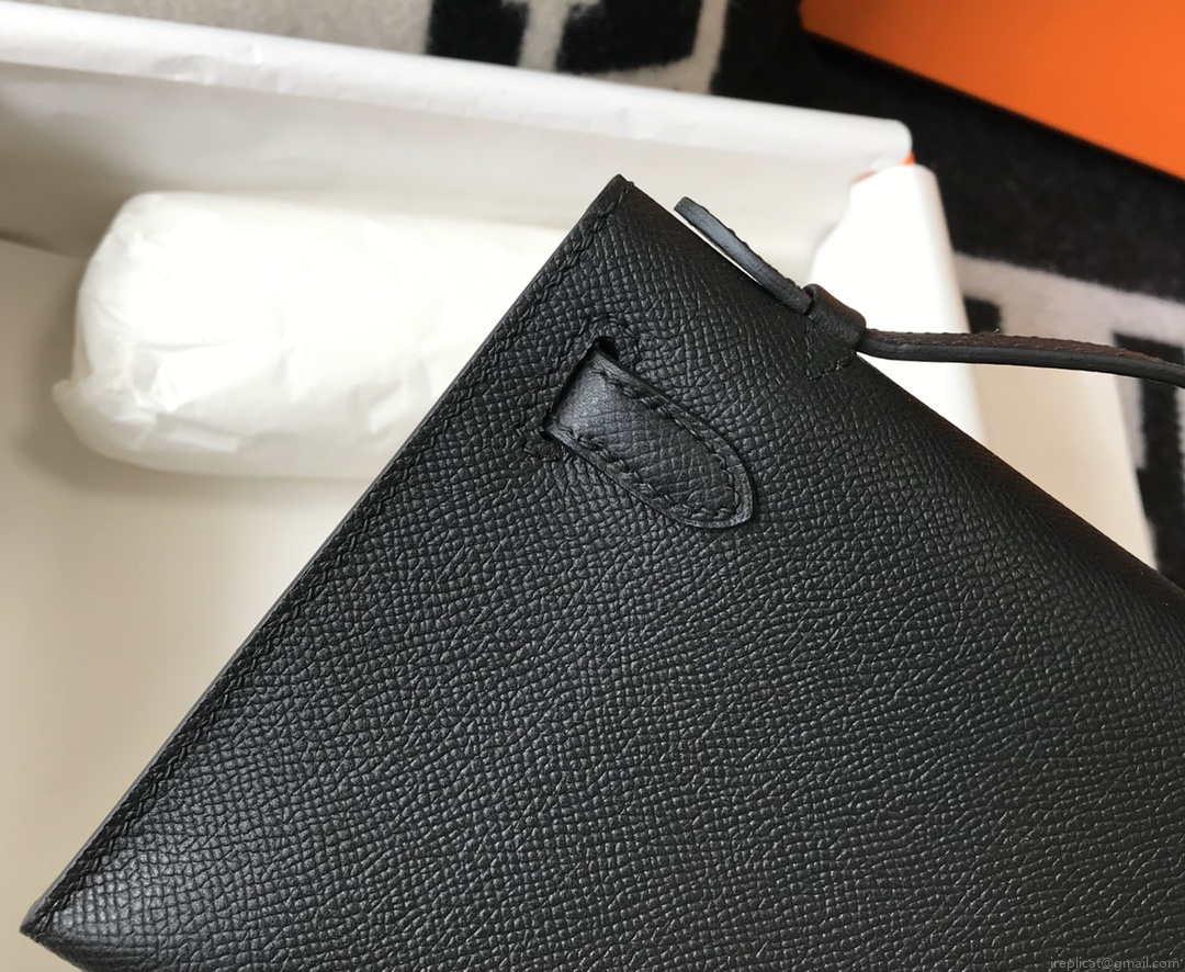 Hermes Mini Kelly Pouchette Epsom Leather H230241 Black Gold