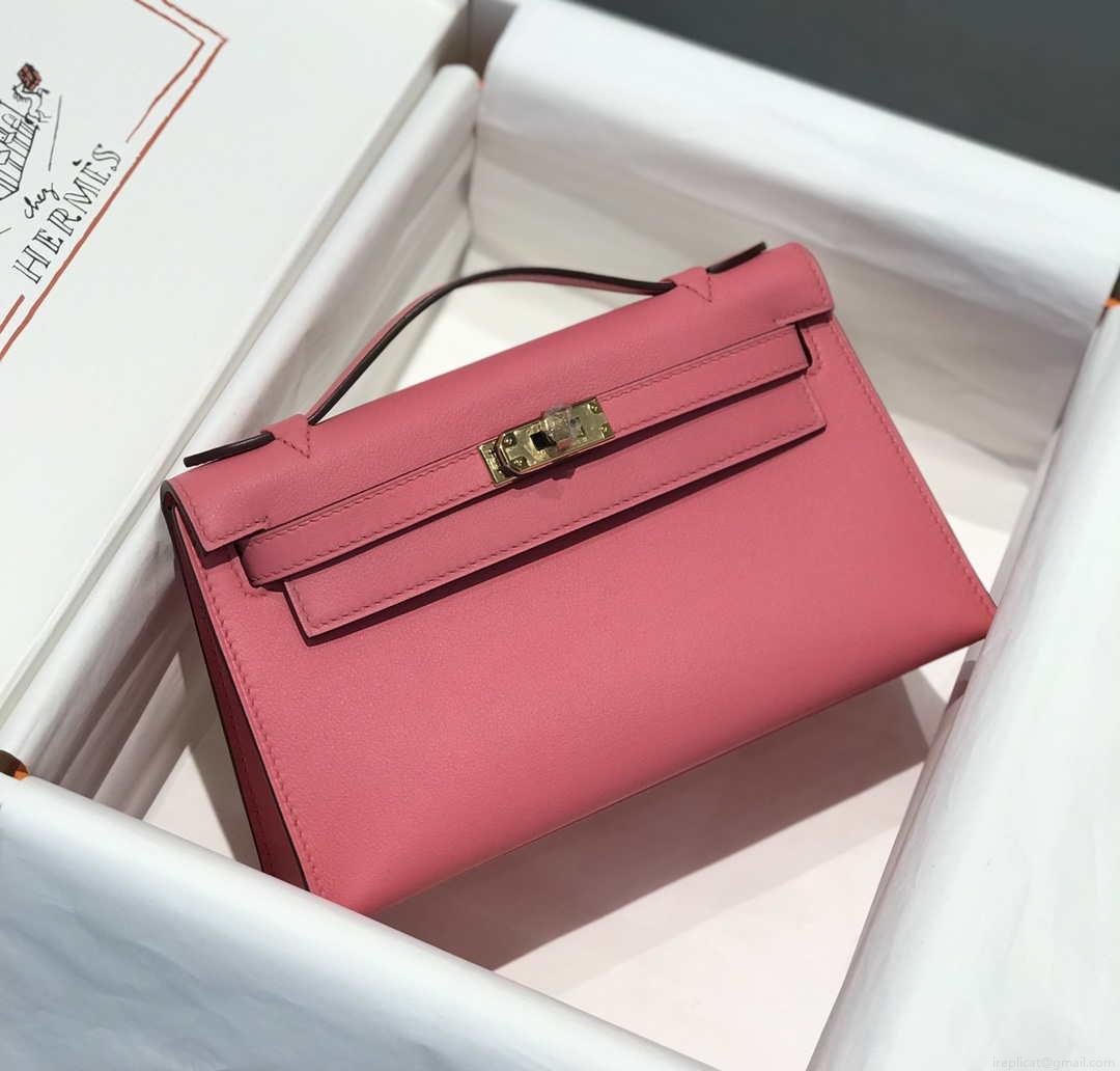 Hermes Mini Kelly Pouchette Swift Leather clutch bag Gold H230250