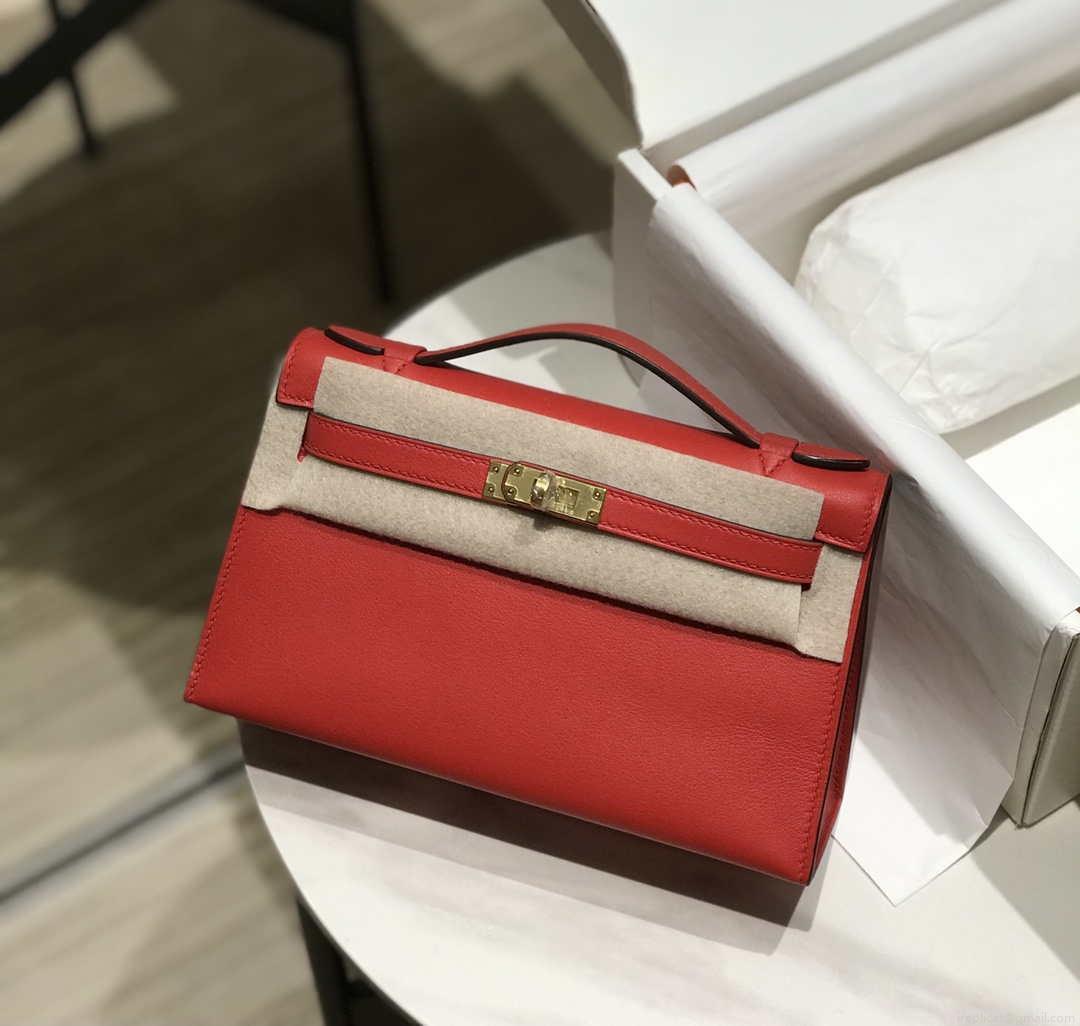 Hermes Kelly Pouchette Swift Leather clutch bag Gold H230268