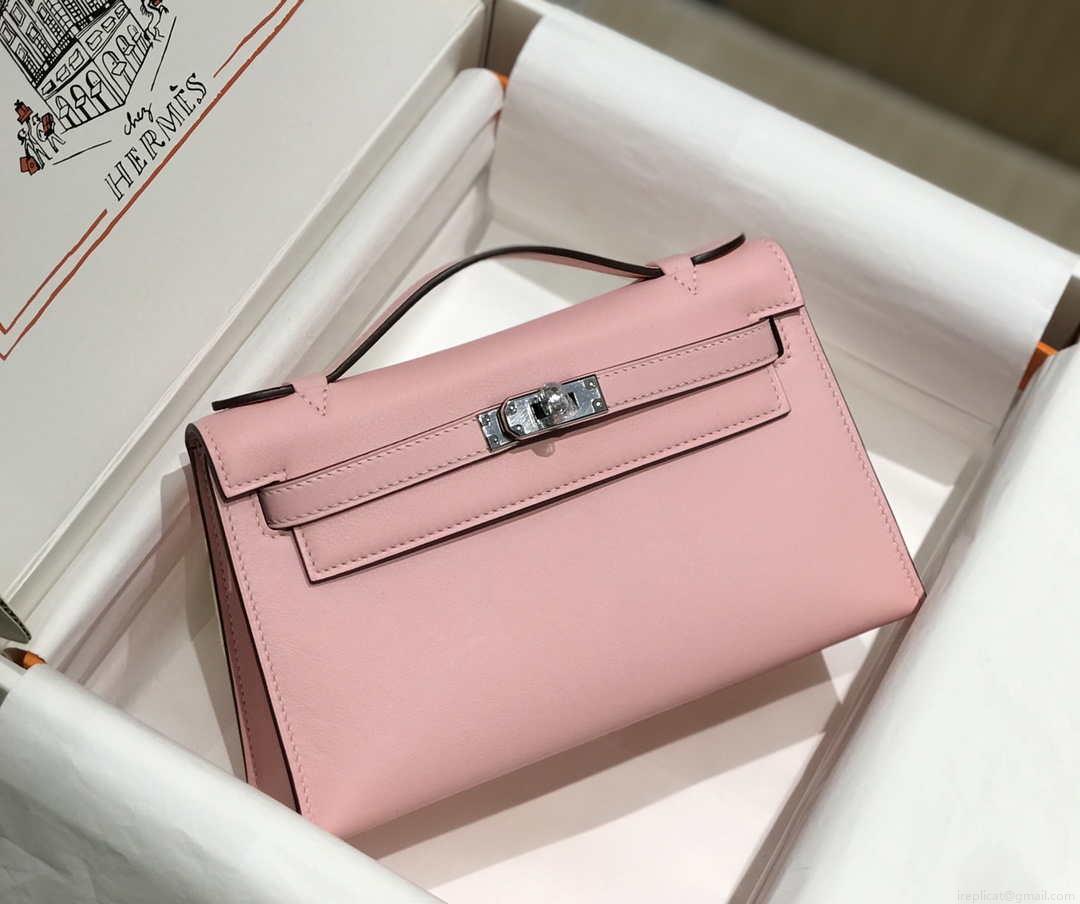 Hermes Mini Kelly Pouchette Swift Leather clutch bag Silver H230252