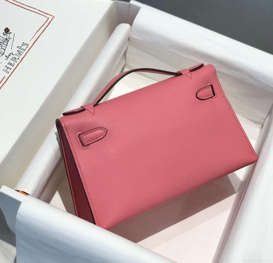 Hermes Mini Kelly Pouchette Swift Leather clutch bag Silver H230253