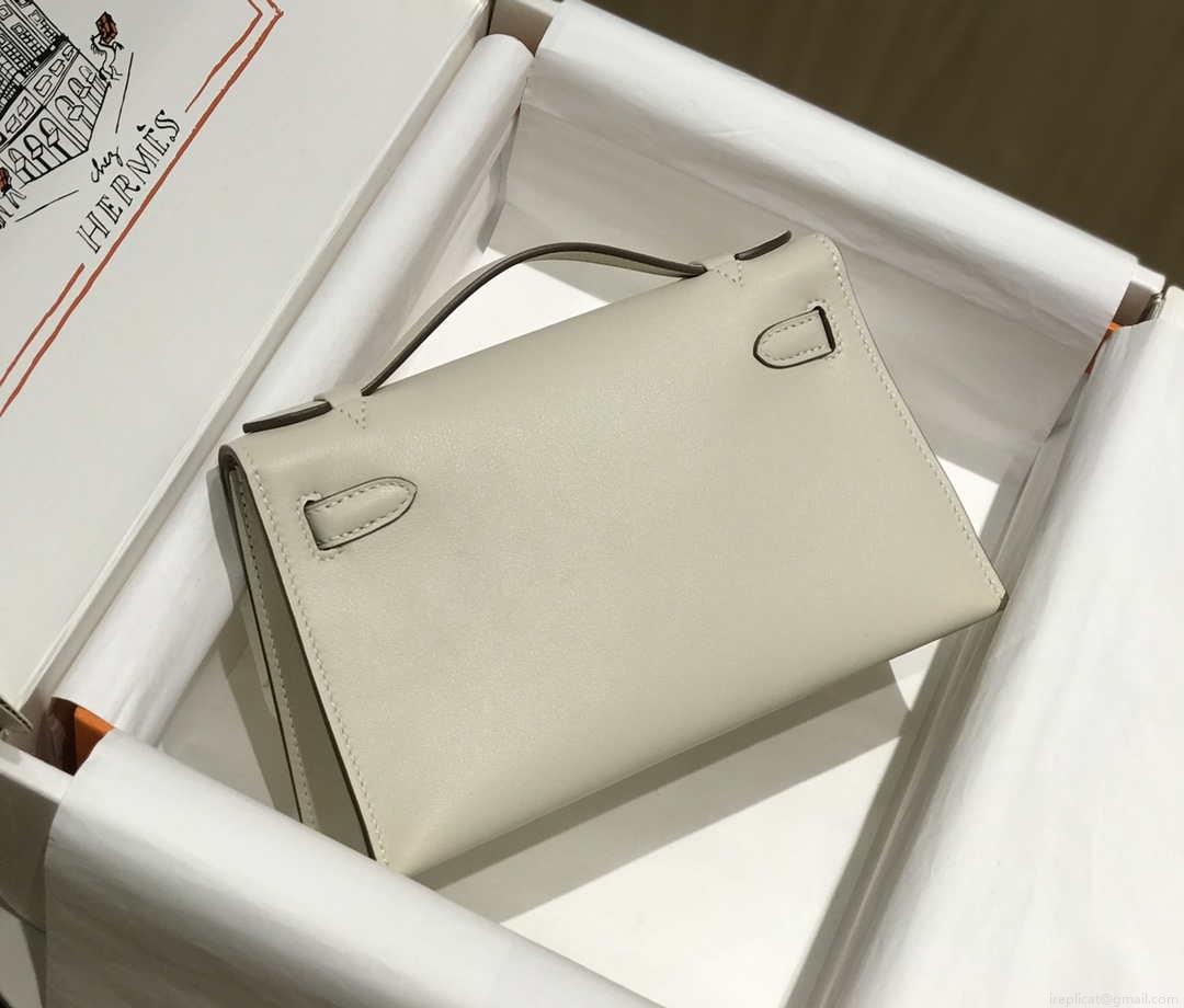 Hermes Mini Kelly Pouchette Swift Leather clutch bag Silver H230255