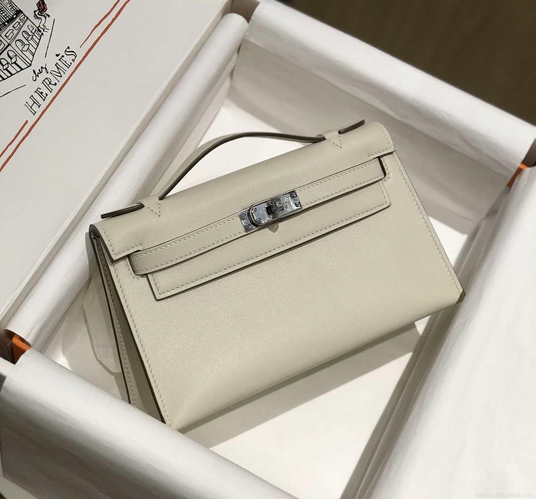 Hermes Mini Kelly Pouchette Swift Leather clutch bag Silver H230255