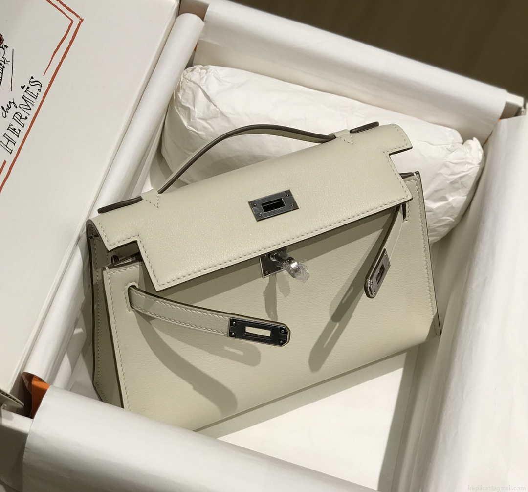 Hermes Mini Kelly Pouchette Swift Leather clutch bag Silver H230255