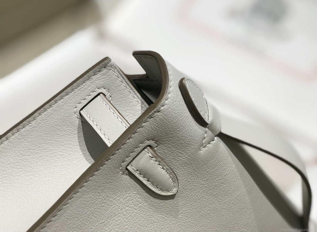 Hermes Kelly Pouchette Swift Leather clutch bag Silver H230259