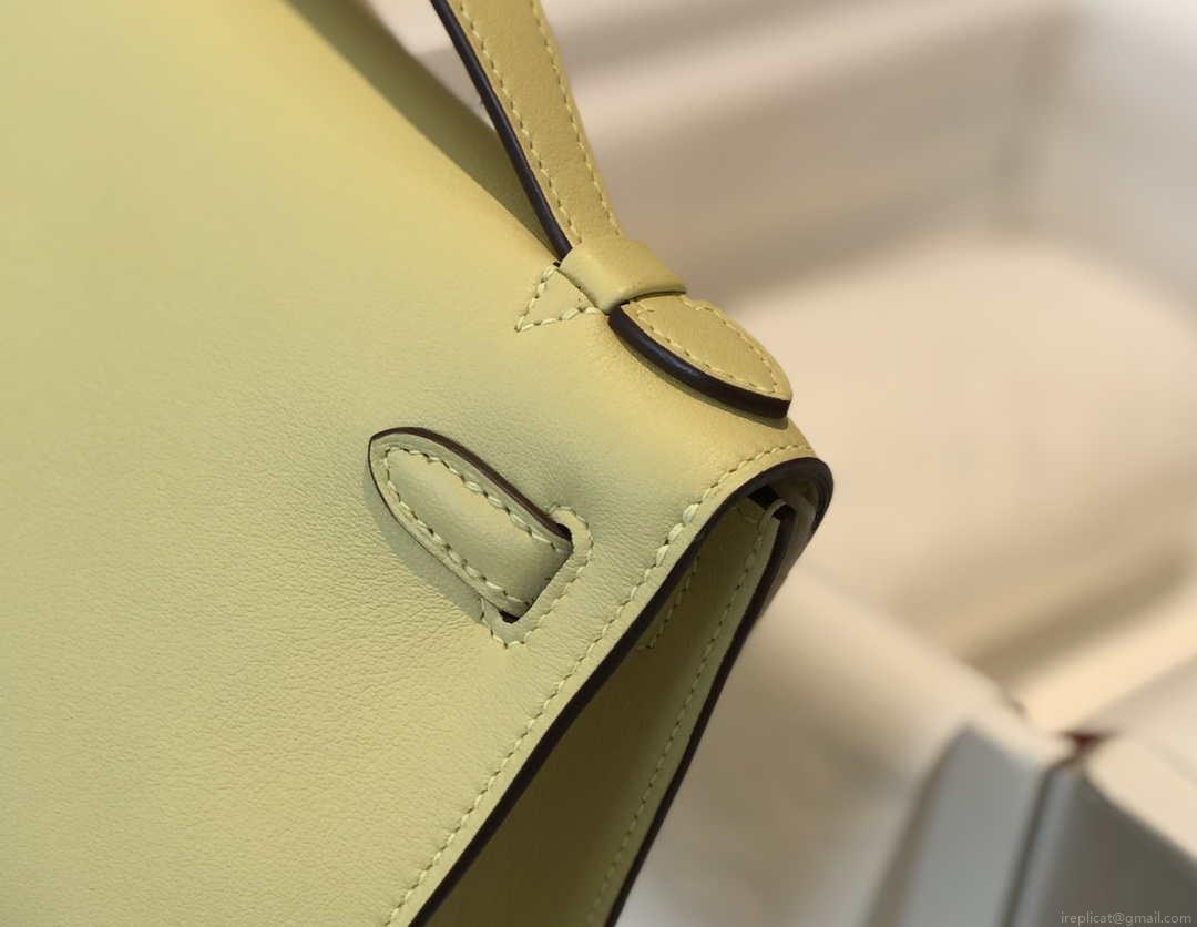 Hermes Kelly Pouchette Swift Leather clutch bag Silver H230260