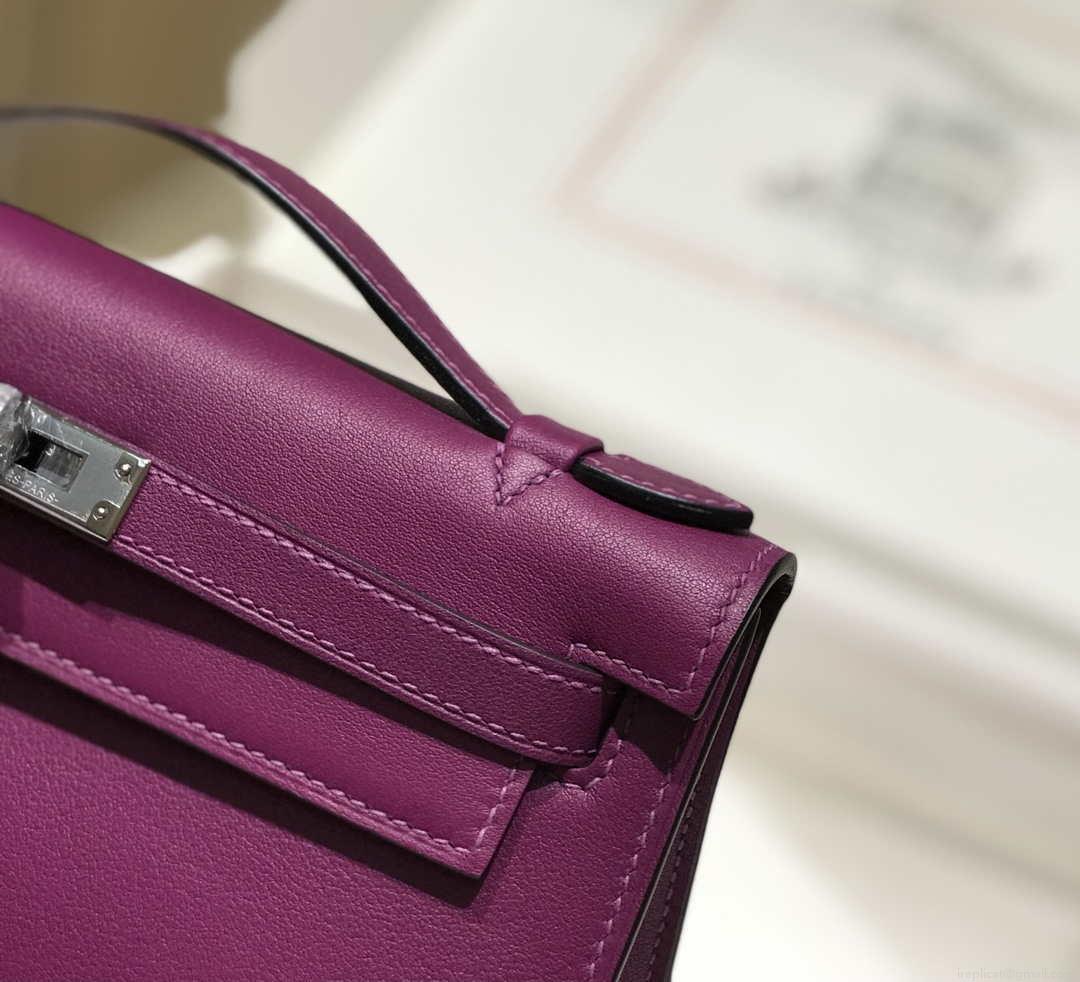 Hermes Kelly Pouchette Swift Leather clutch bag Silver H230261