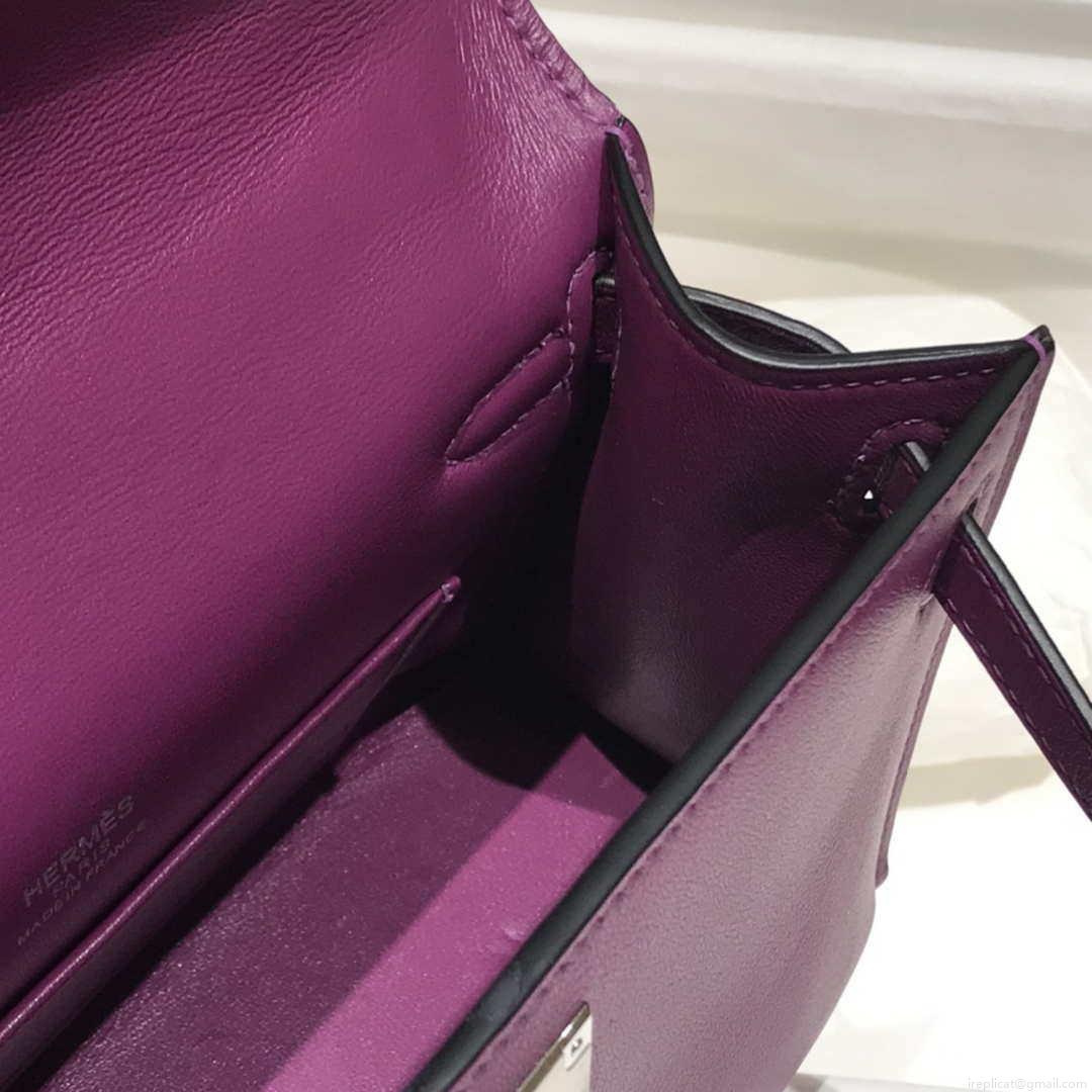Hermes Kelly Pouchette Swift Leather clutch bag Silver H230261