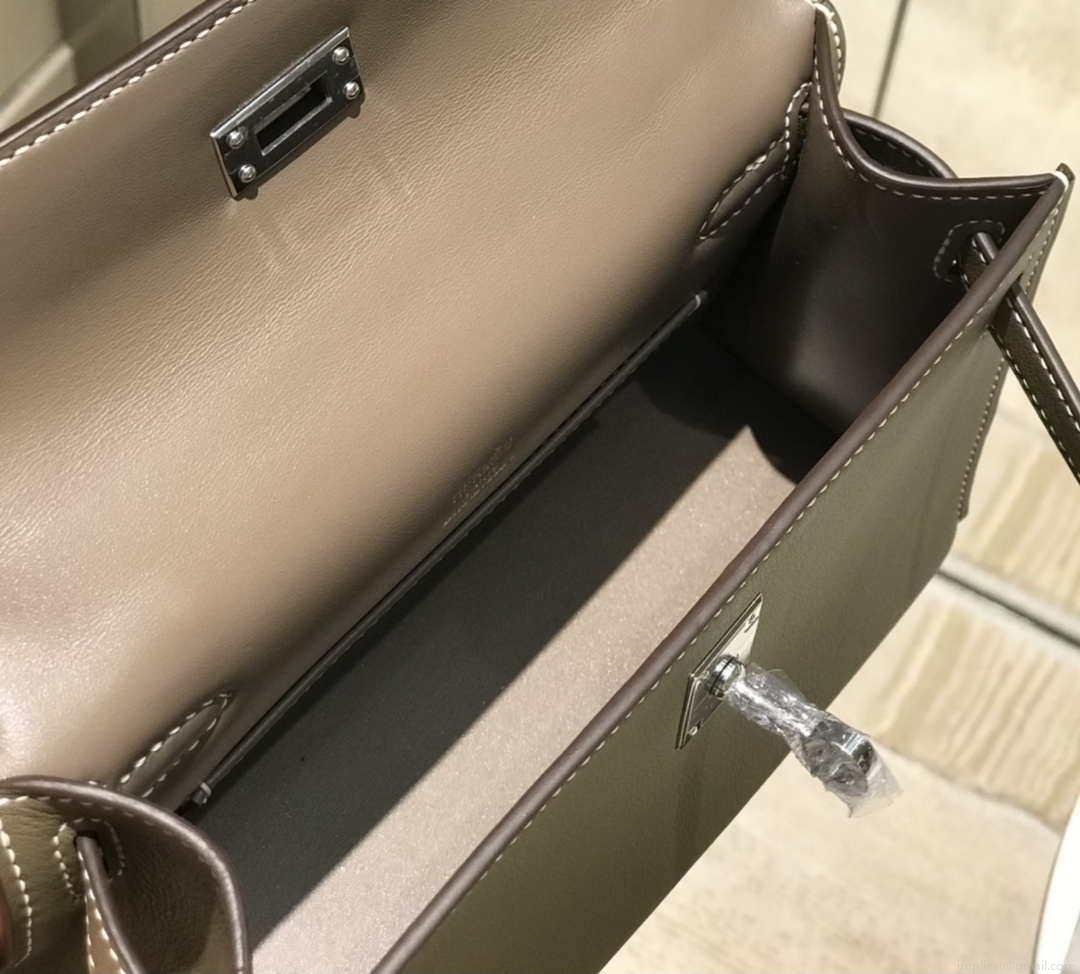 Hermes Kelly Pouchette Swift Leather clutch bag Silver H230262