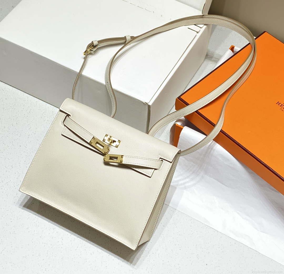 Hermes Evercolor Kelly Danse II 22cm Leather Crossbody Bag H20366 White