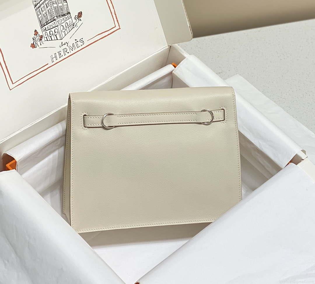 Hermes Evercolor Kelly Danse II 22cm Leather Crossbody Bag H20367 White Silver
