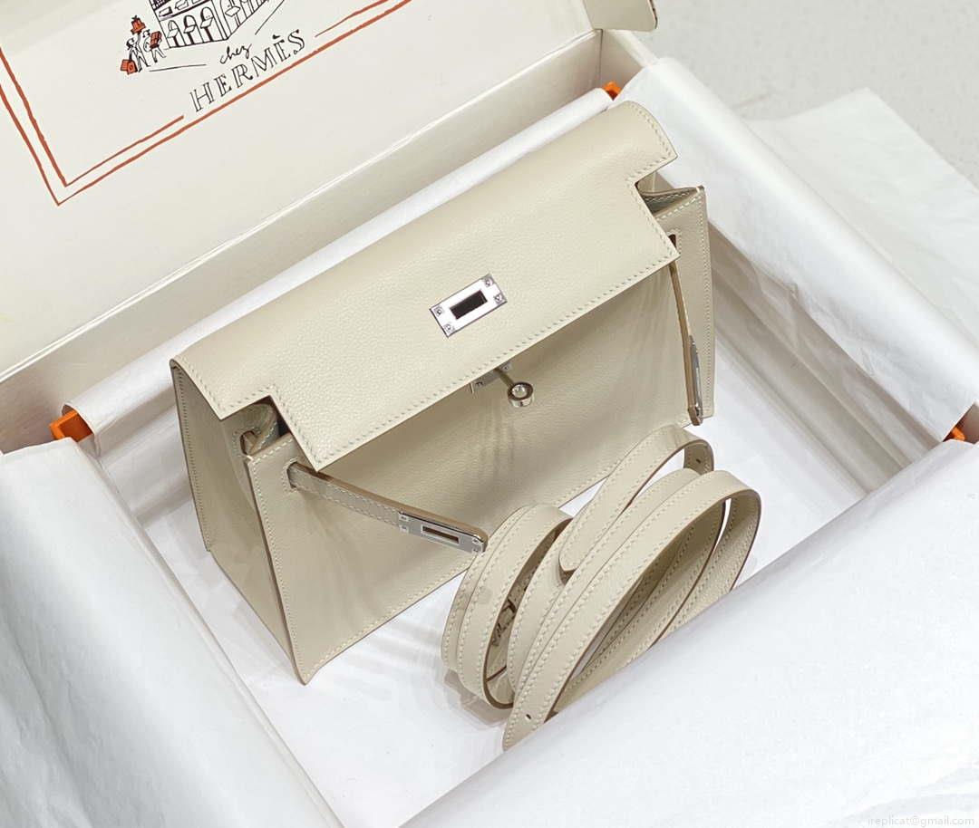 Hermes Evercolor Kelly Danse II 22cm Leather Crossbody Bag H20367 White Silver