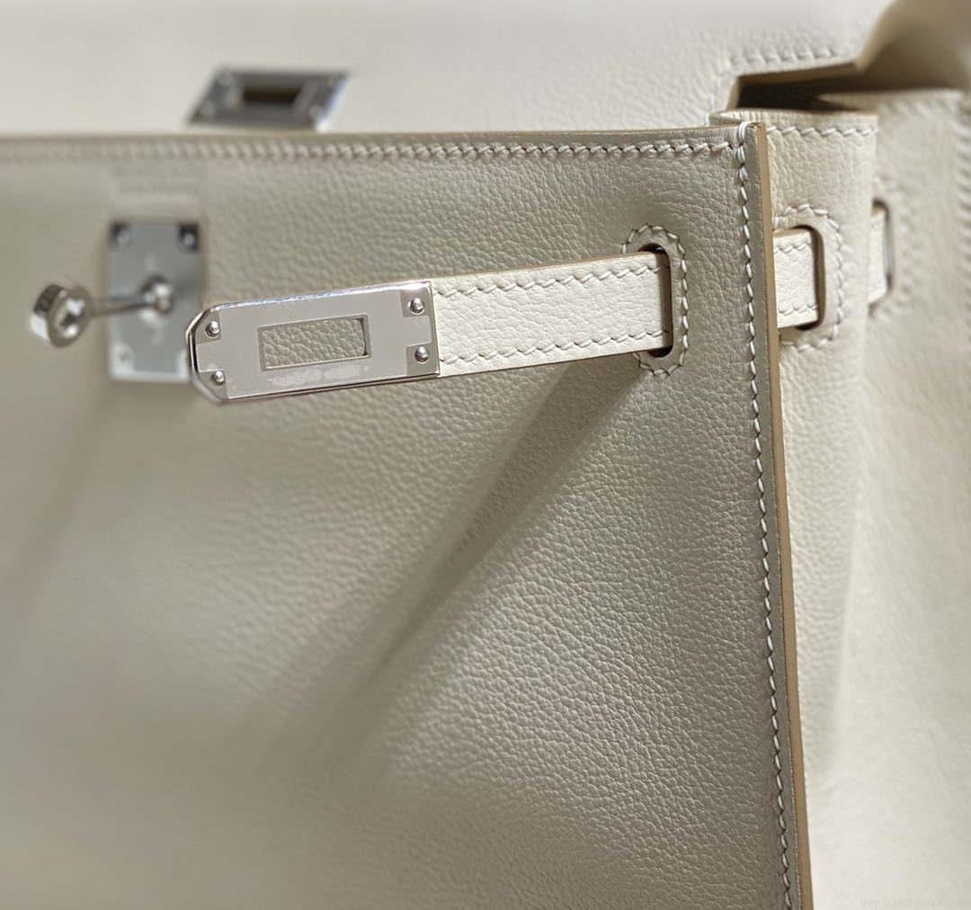 Hermes Evercolor Kelly Danse II 22cm Leather Crossbody Bag H20367 White Silver
