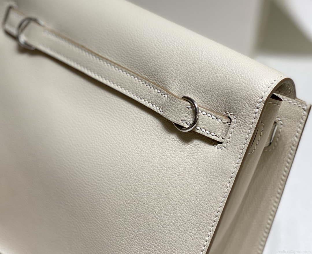 Hermes Evercolor Kelly Danse II 22cm Leather Crossbody Bag H20367 White Silver