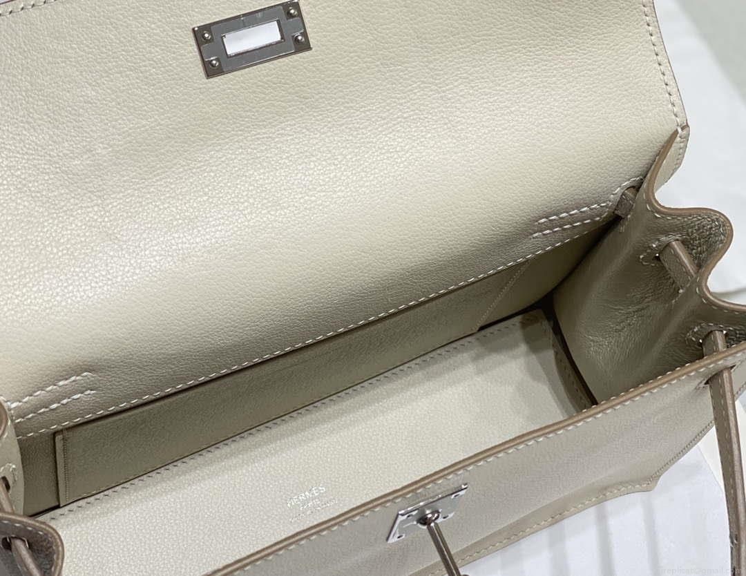 Hermes Evercolor Kelly Danse II 22cm Leather Crossbody Bag H20367 White Silver