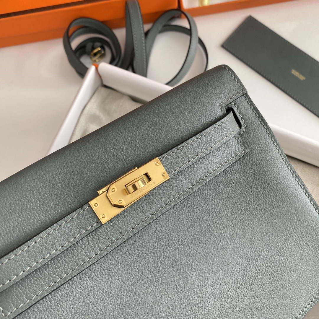 Hermes Evercolor Kelly Danse II 22cm Leather Crossbody Bag H20368 Gray