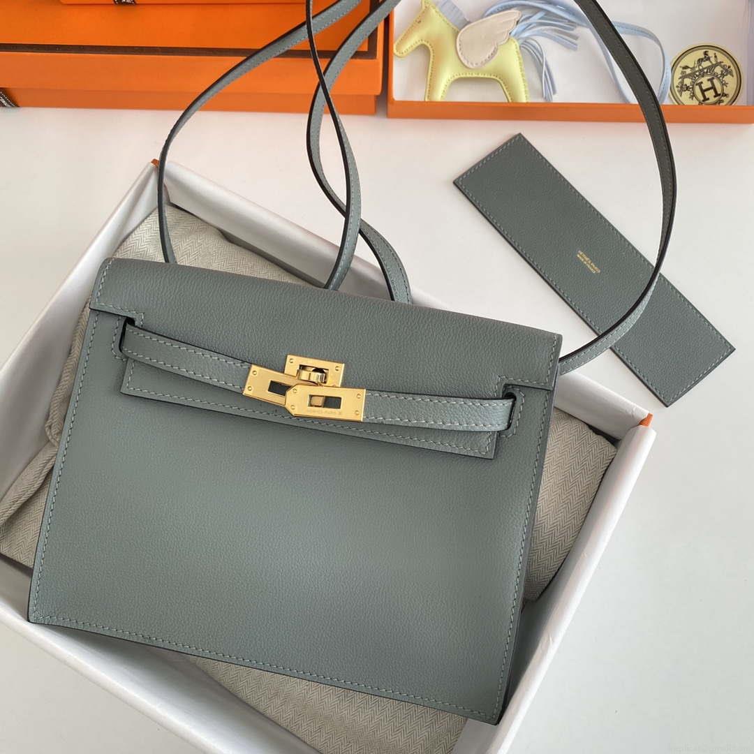 Hermes Evercolor Kelly Danse II 22cm Leather Crossbody Bag H20368 Gray