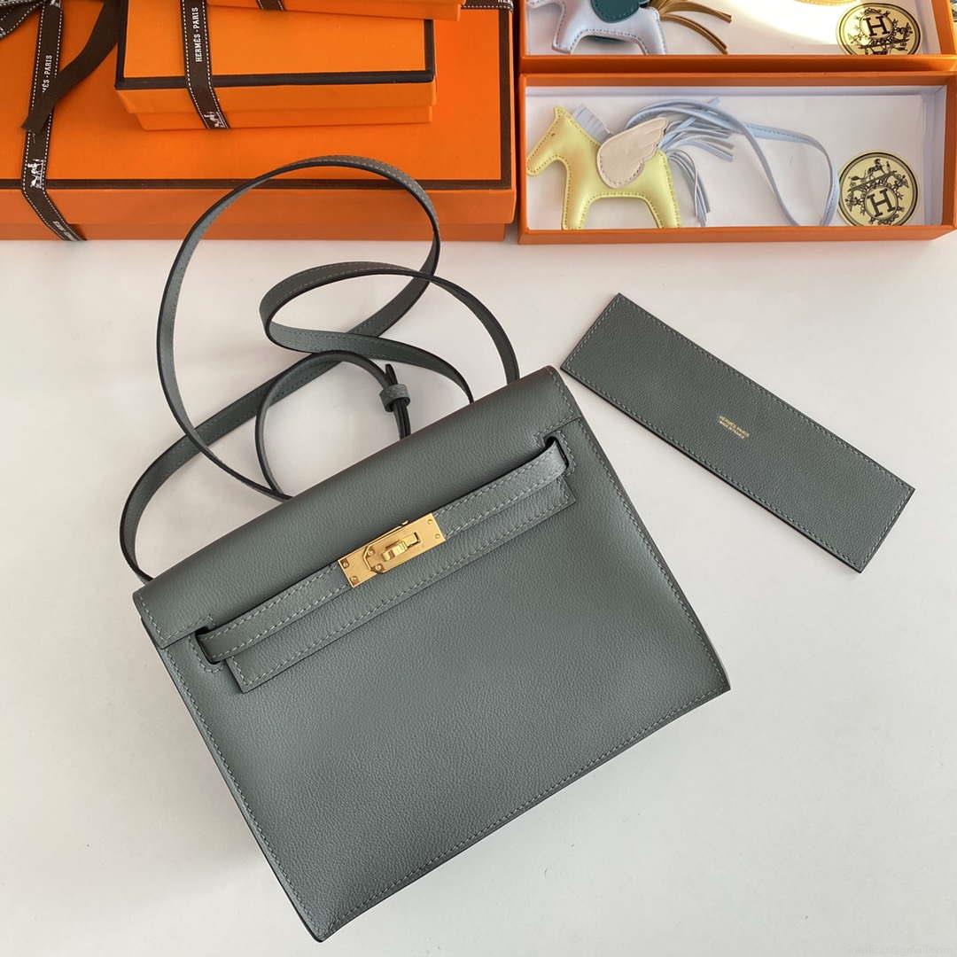 Hermes Evercolor Kelly Danse II 22cm Leather Crossbody Bag H20368 Gray