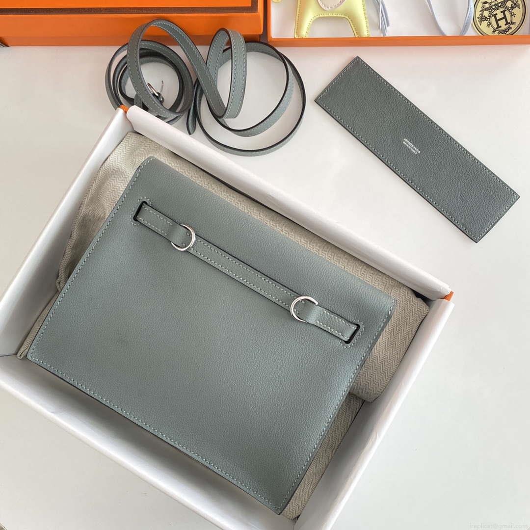 Hermes Evercolor Kelly Danse II 22cm Leather Crossbody Bag H20369 Gray Silver