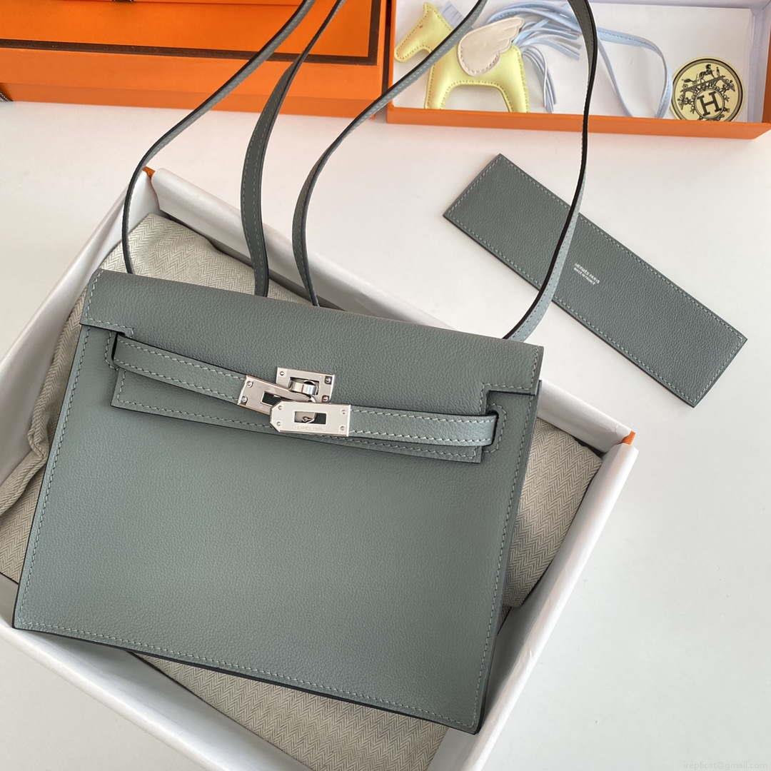 Hermes Evercolor Kelly Danse II 22cm Leather Crossbody Bag H20369 Gray Silver