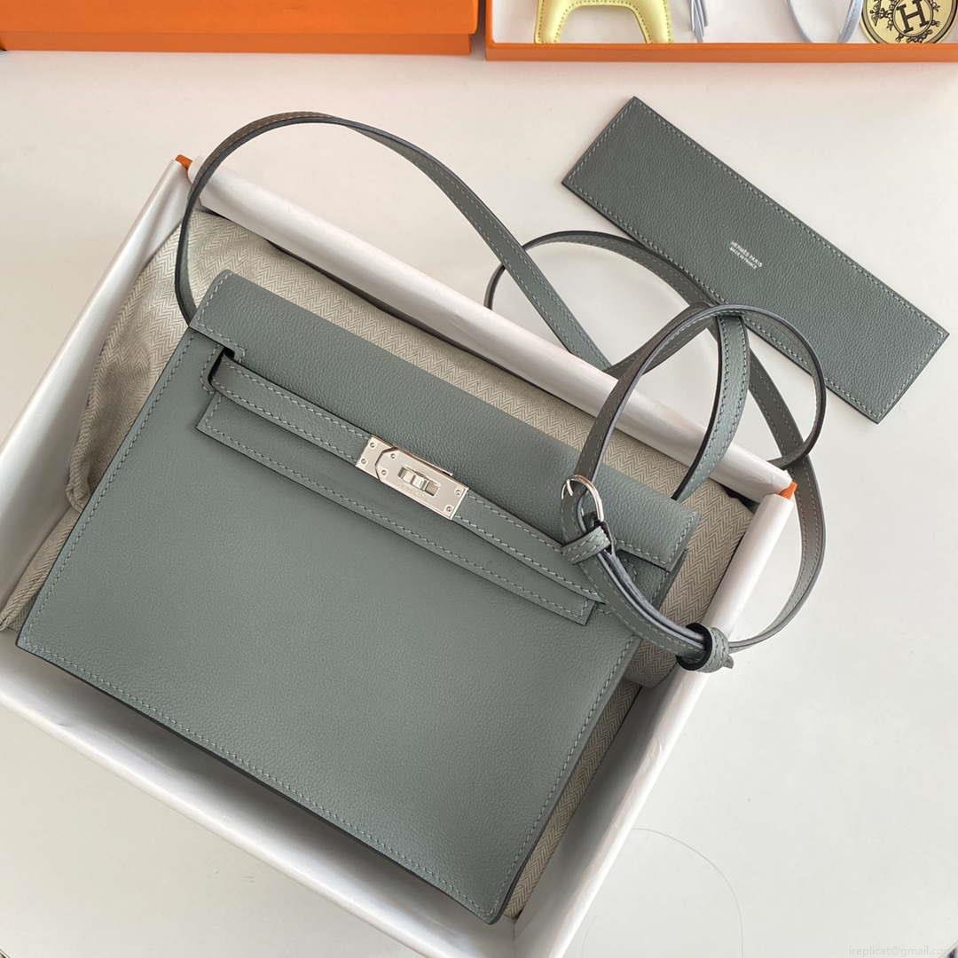 Hermes Evercolor Kelly Danse II 22cm Leather Crossbody Bag H20369 Gray Silver