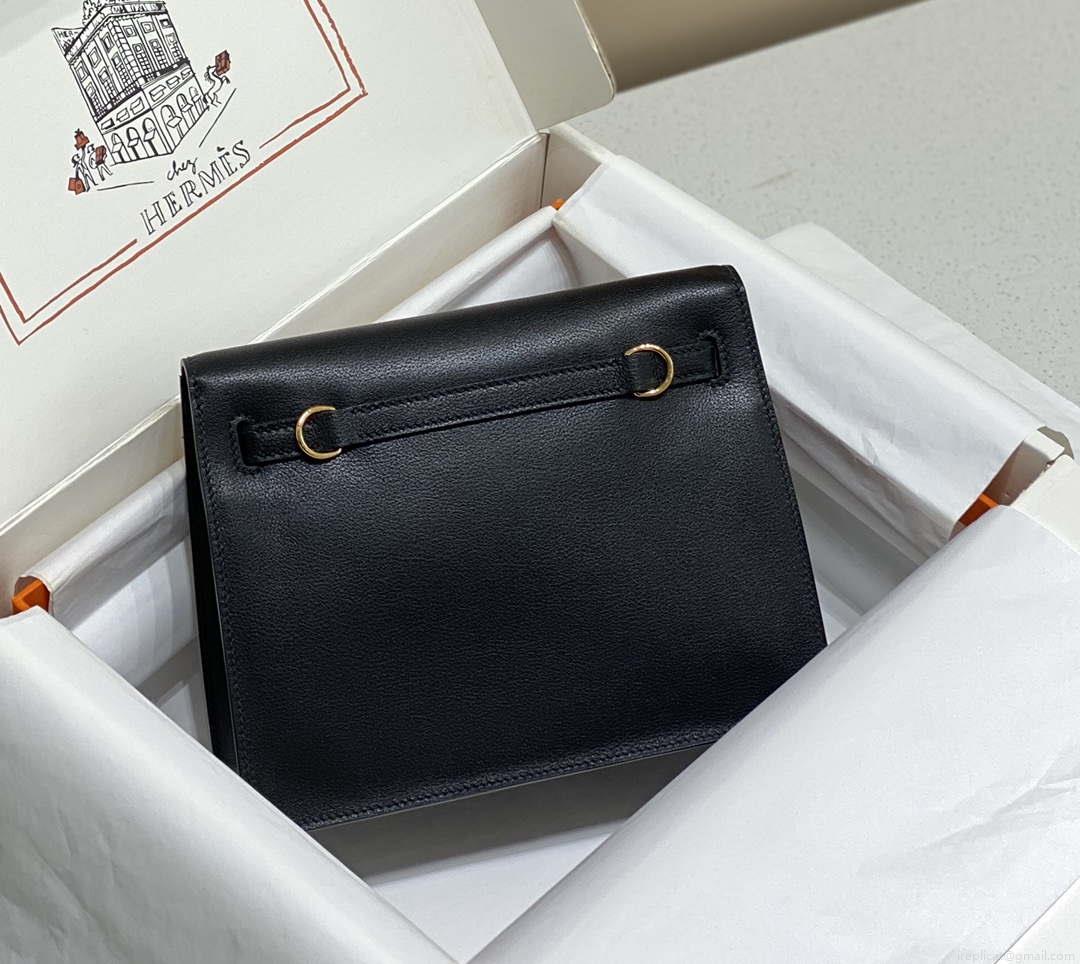 Hermes Evercolor Kelly Danse II 22cm Leather Crossbody Bag H20370 Black
