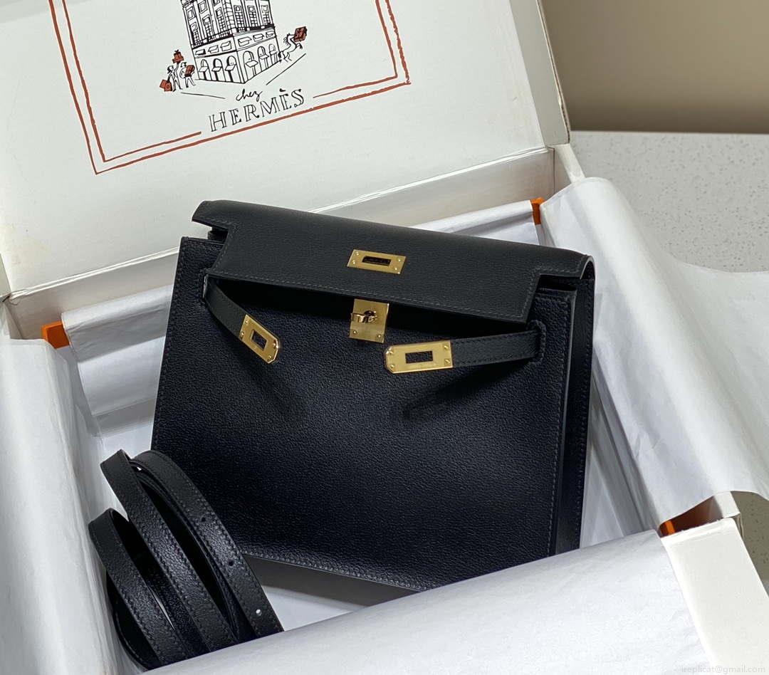 Hermes Evercolor Kelly Danse II 22cm Leather Crossbody Bag H20370 Black