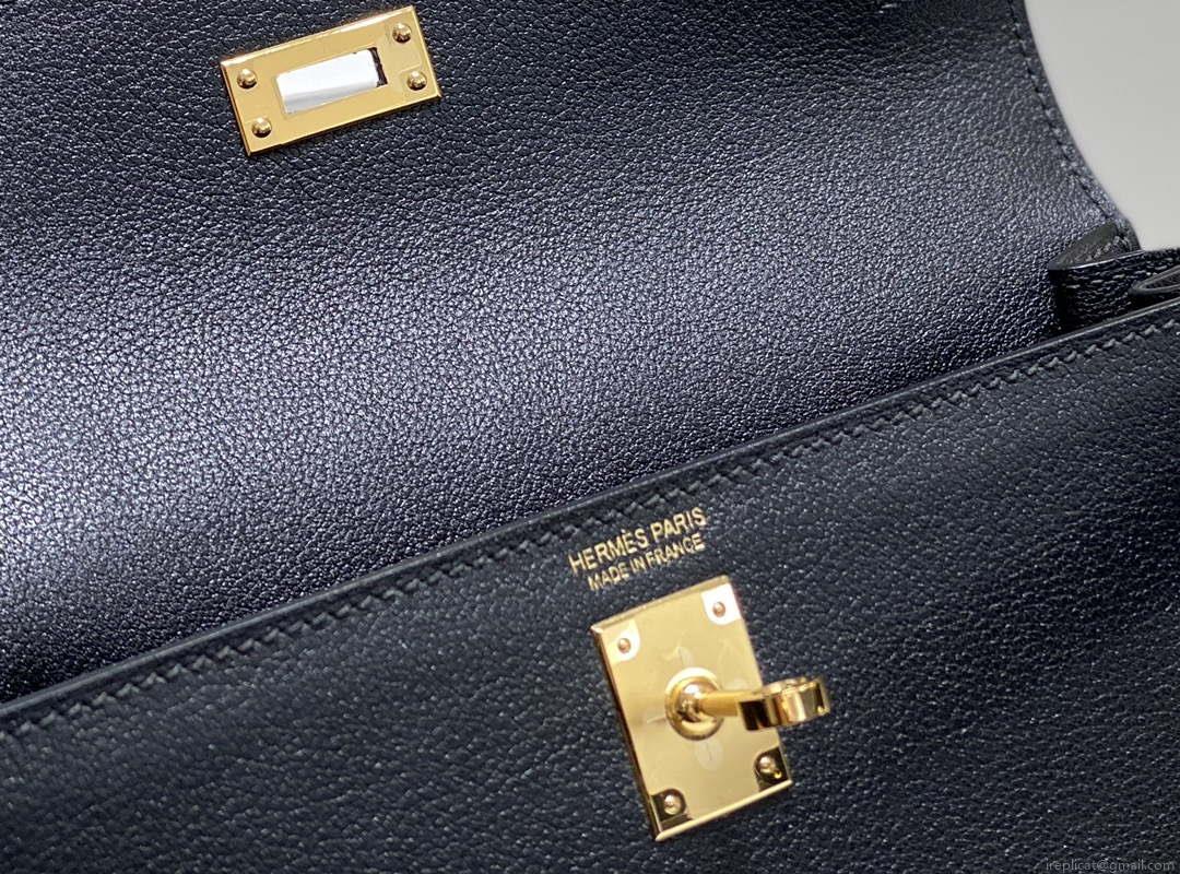 Hermes Evercolor Kelly Danse II 22cm Leather Crossbody Bag H20370 Black