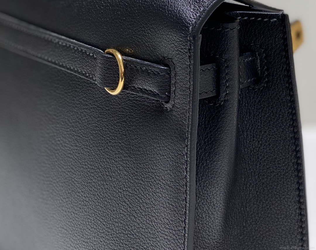 Hermes Evercolor Kelly Danse II 22cm Leather Crossbody Bag H20370 Black