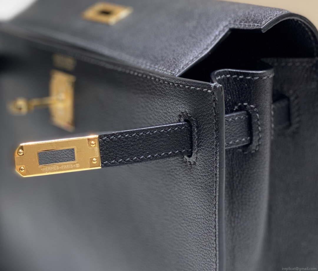 Hermes Evercolor Kelly Danse II 22cm Leather Crossbody Bag H20370 Black
