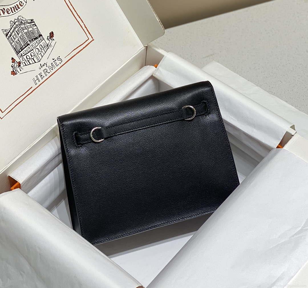 Hermes Evercolor Kelly Danse II 22cm Leather Crossbody Bag H20371 Black Silver