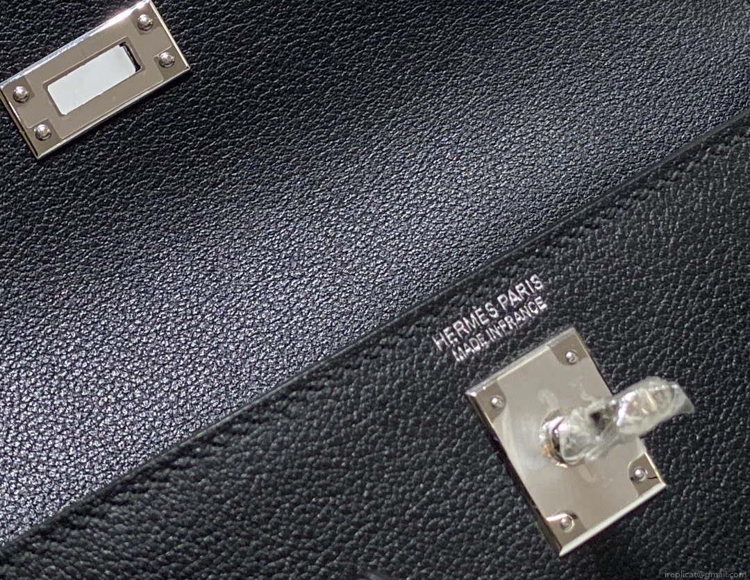 Hermes Evercolor Kelly Danse II 22cm Leather Crossbody Bag H20371 Black Silver