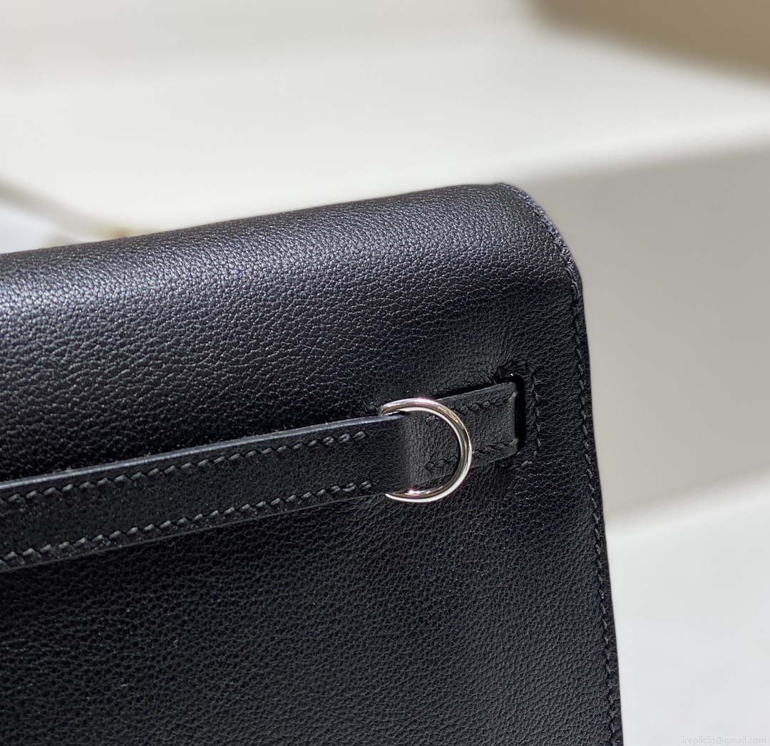 Hermes Evercolor Kelly Danse II 22cm Leather Crossbody Bag H20371 Black Silver