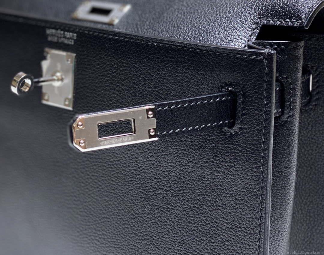 Hermes Evercolor Kelly Danse II 22cm Leather Crossbody Bag H20371 Black Silver