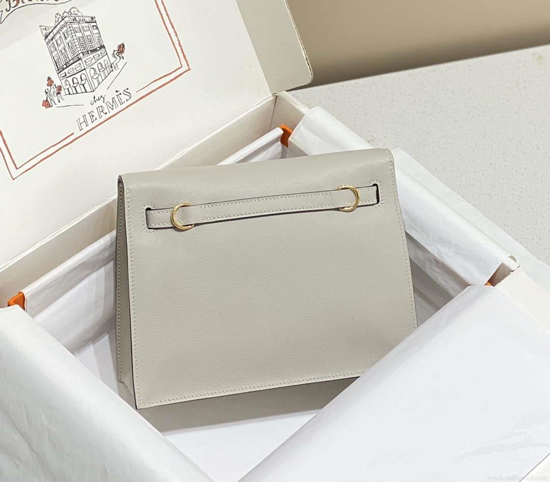 Hermes Evercolor Kelly Danse II 22cm Leather Crossbody Bag H20372 Light Gray