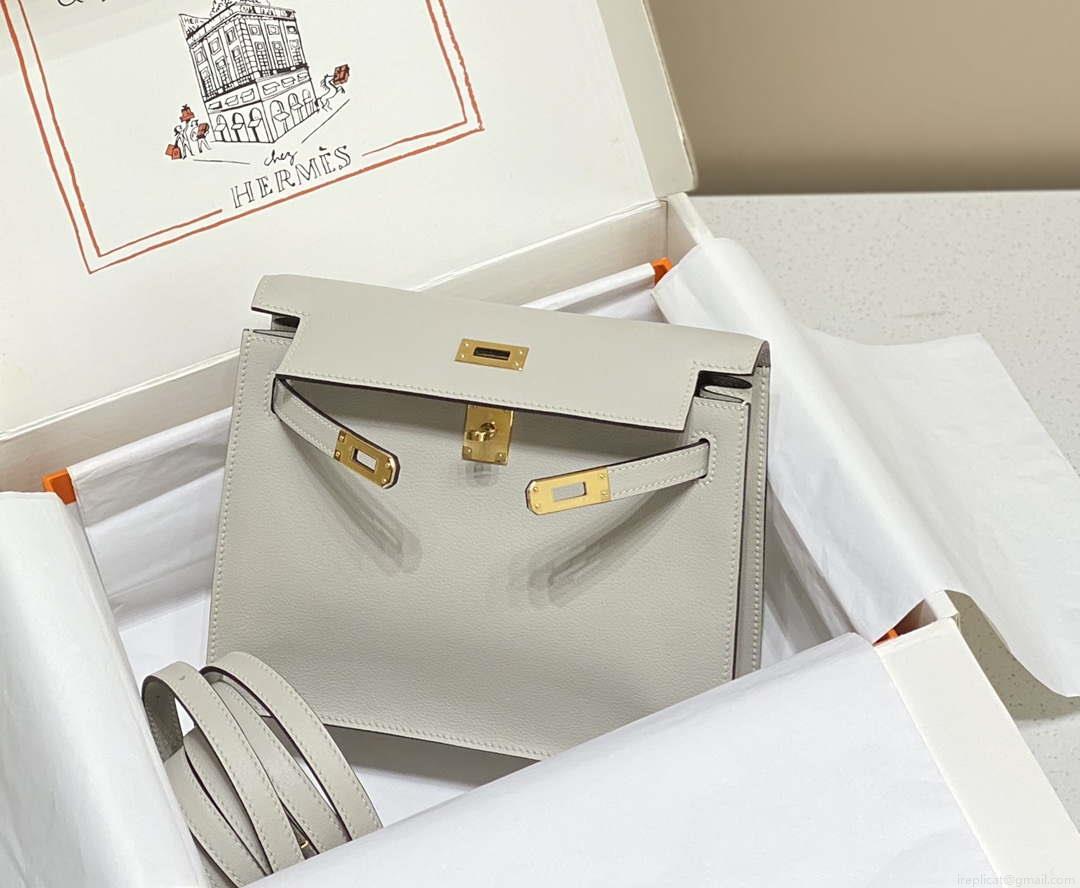 Hermes Evercolor Kelly Danse II 22cm Leather Crossbody Bag H20372 Light Gray