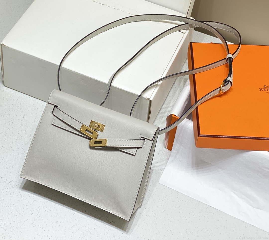 Hermes Evercolor Kelly Danse II 22cm Leather Crossbody Bag H20372 Light Gray