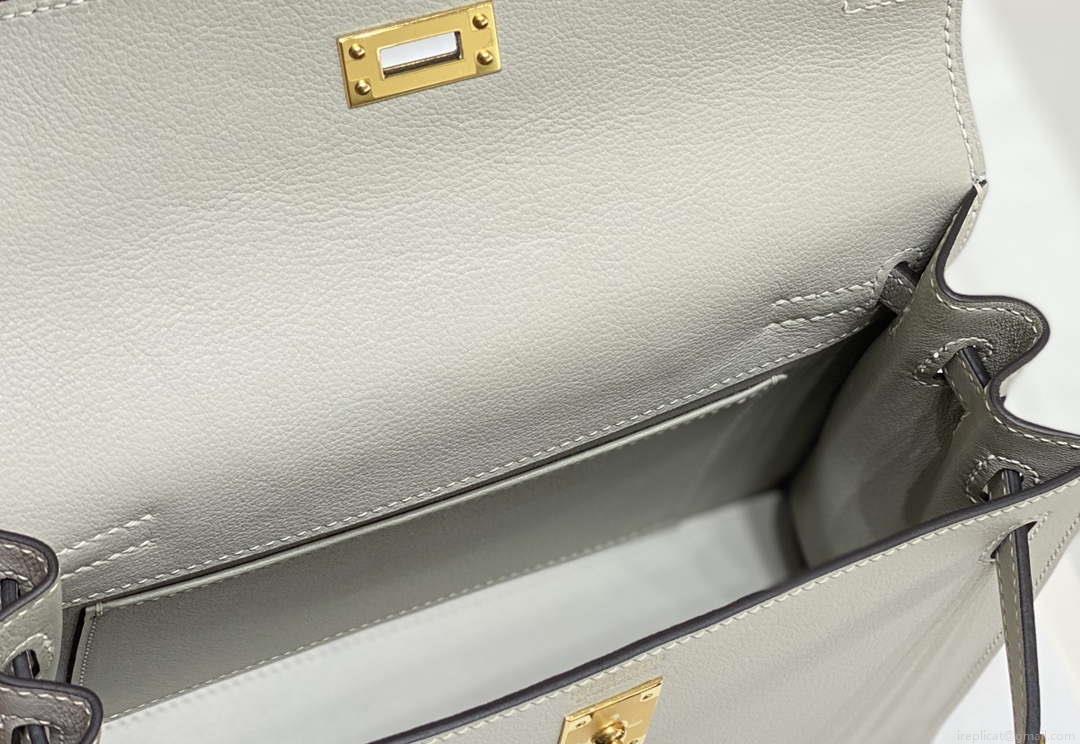 Hermes Evercolor Kelly Danse II 22cm Leather Crossbody Bag H20372 Light Gray
