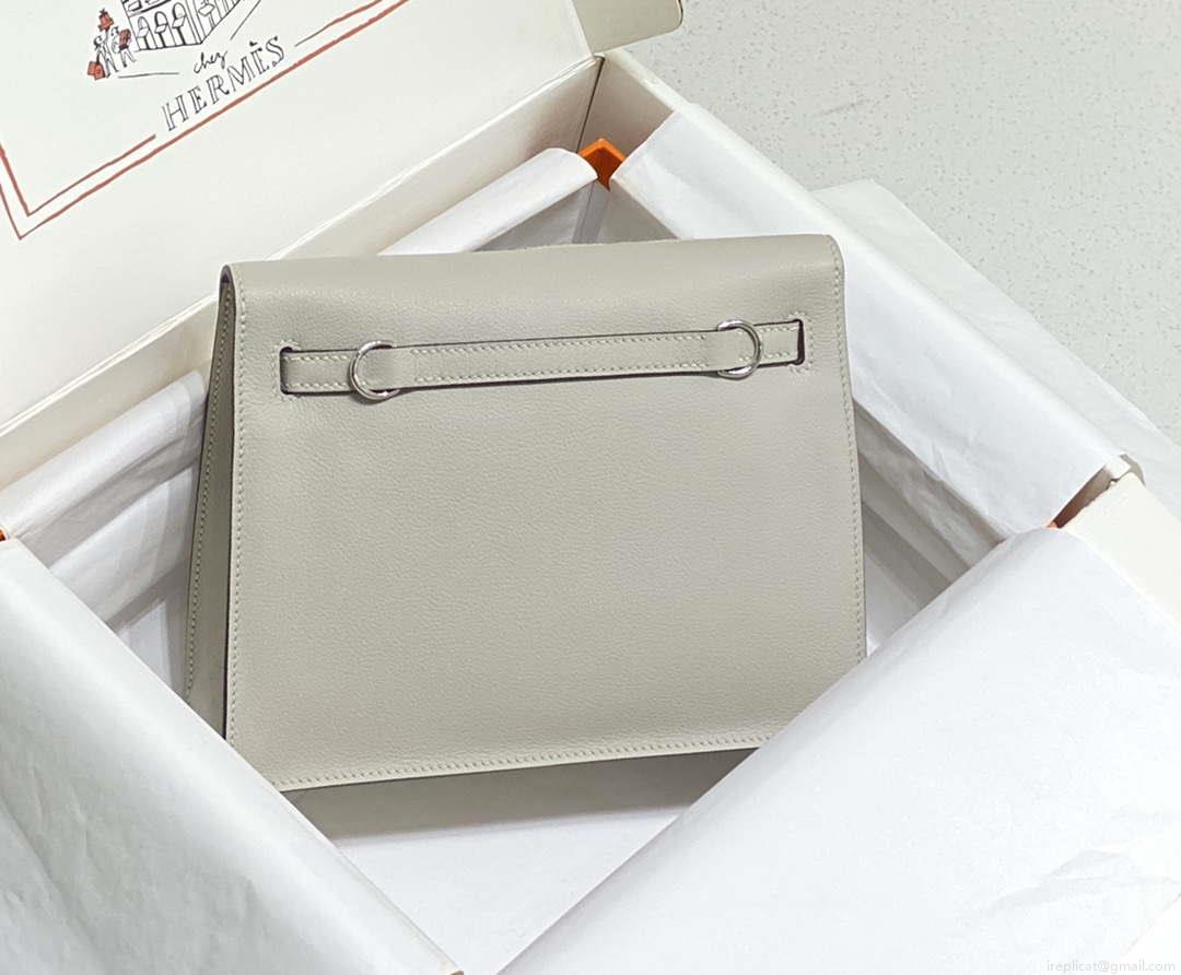 Hermes Evercolor Kelly Danse II 22cm Leather Crossbody Bag H20373 Light Gray Silver