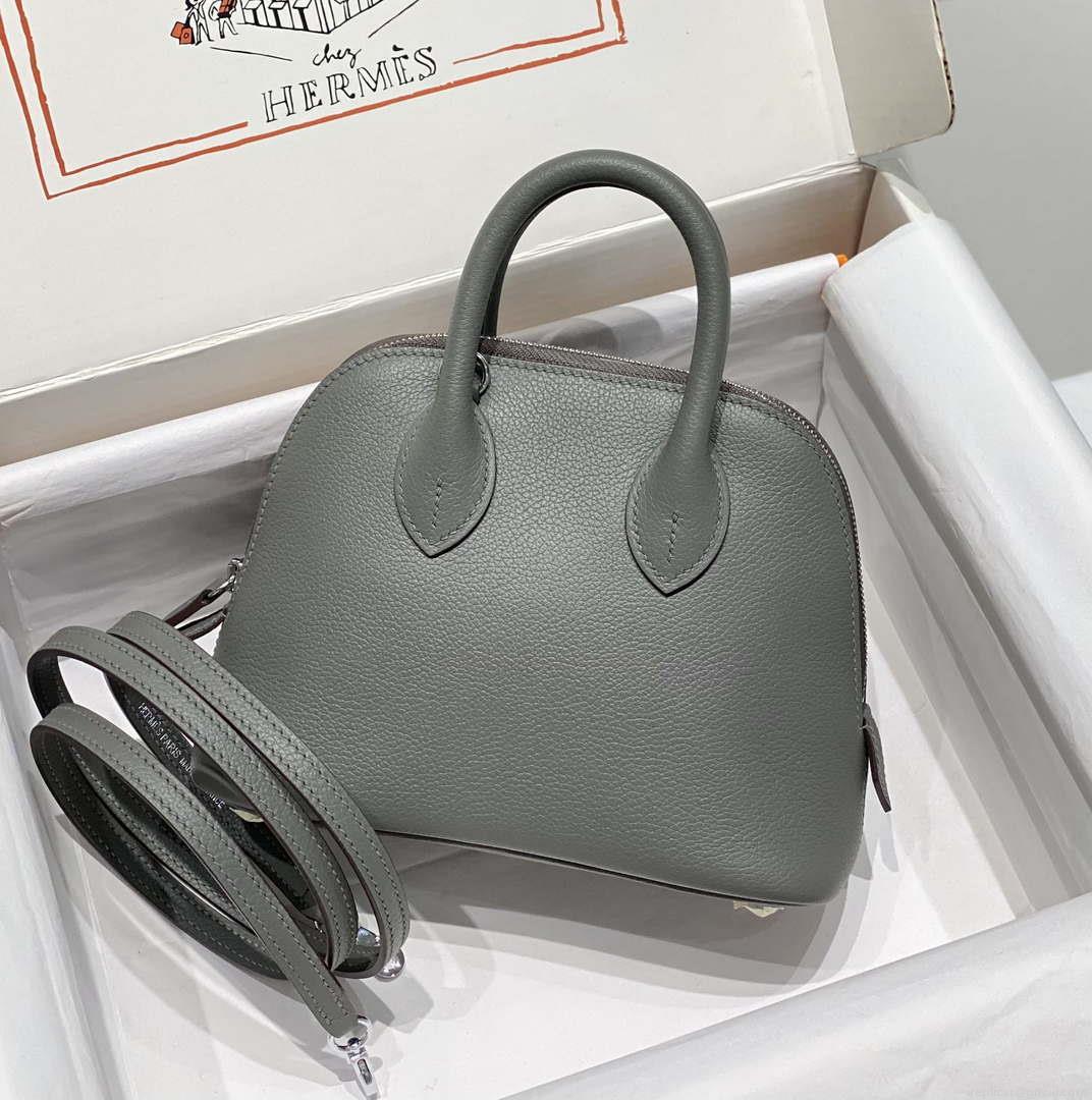 Hermes 316419 Bolide 1923 Mini Leather Bag Elephant Gray H900966