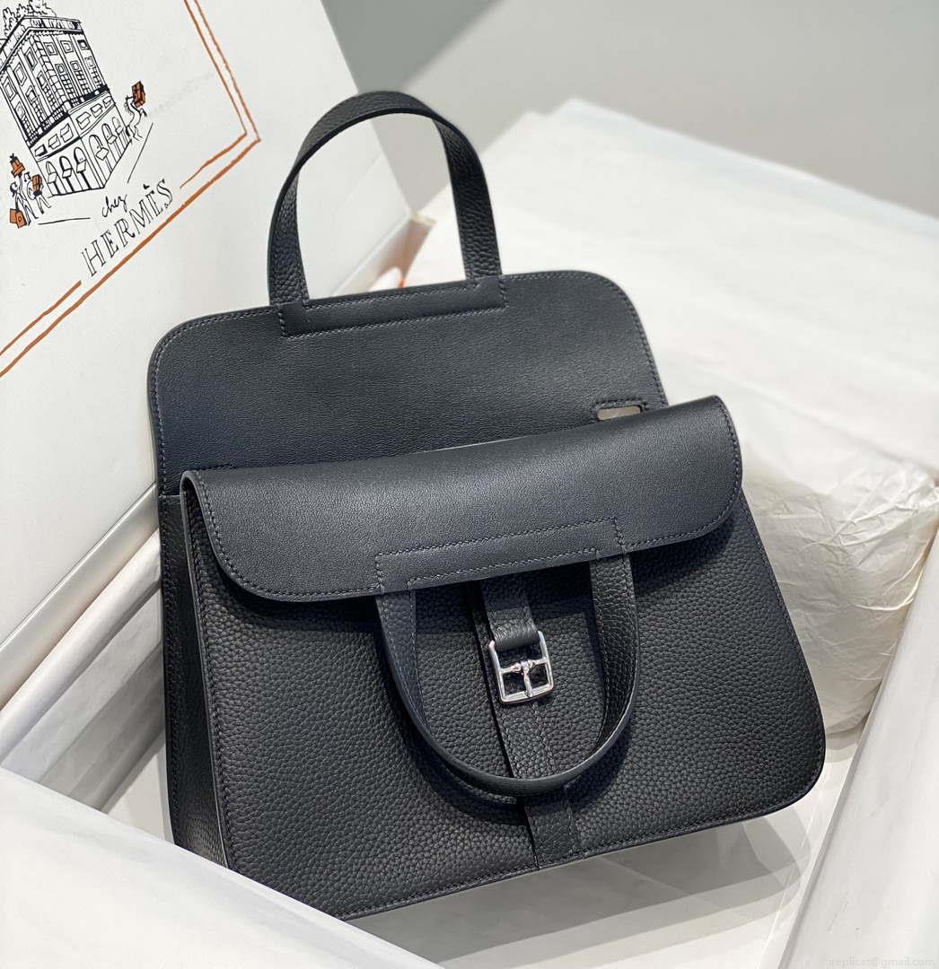Hermes halzan 25 clemence stamp B Black Silver H98801