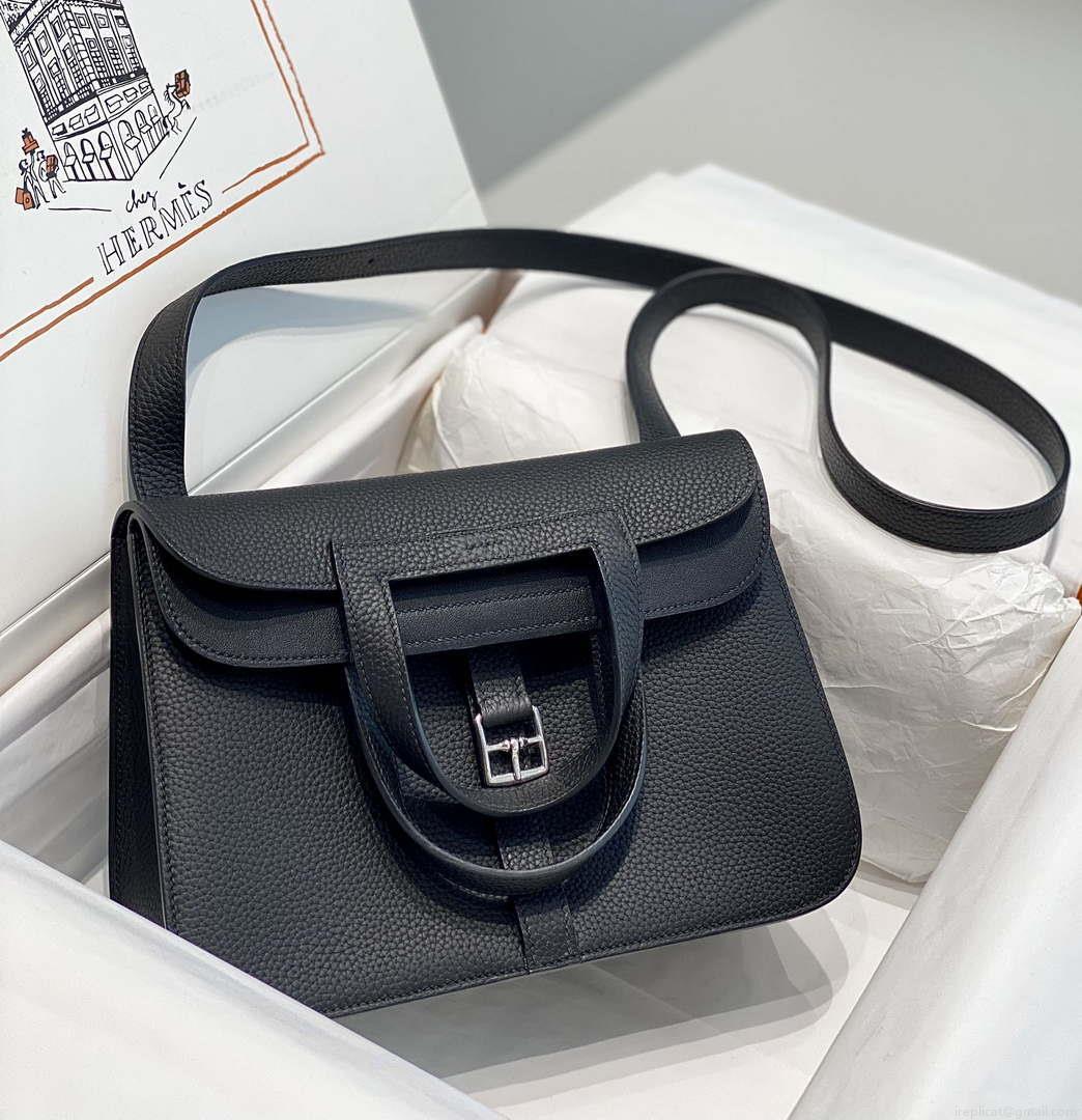 Hermes halzan 25 clemence stamp B Black Silver H98801