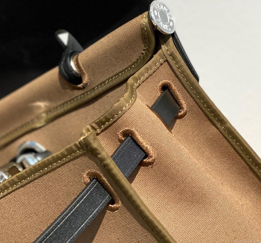 Hermes H082835CKAC Herbag Zip 31 Bag in Black Hunter Leather and Canvas H60031