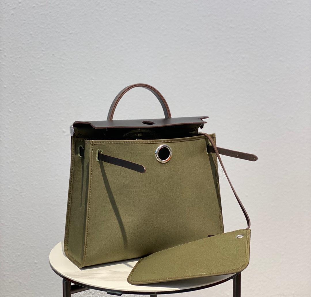 Hermes H082835CKAC Herbag Zip 31 Bag in Black Hunter Leather and Canvas H60032