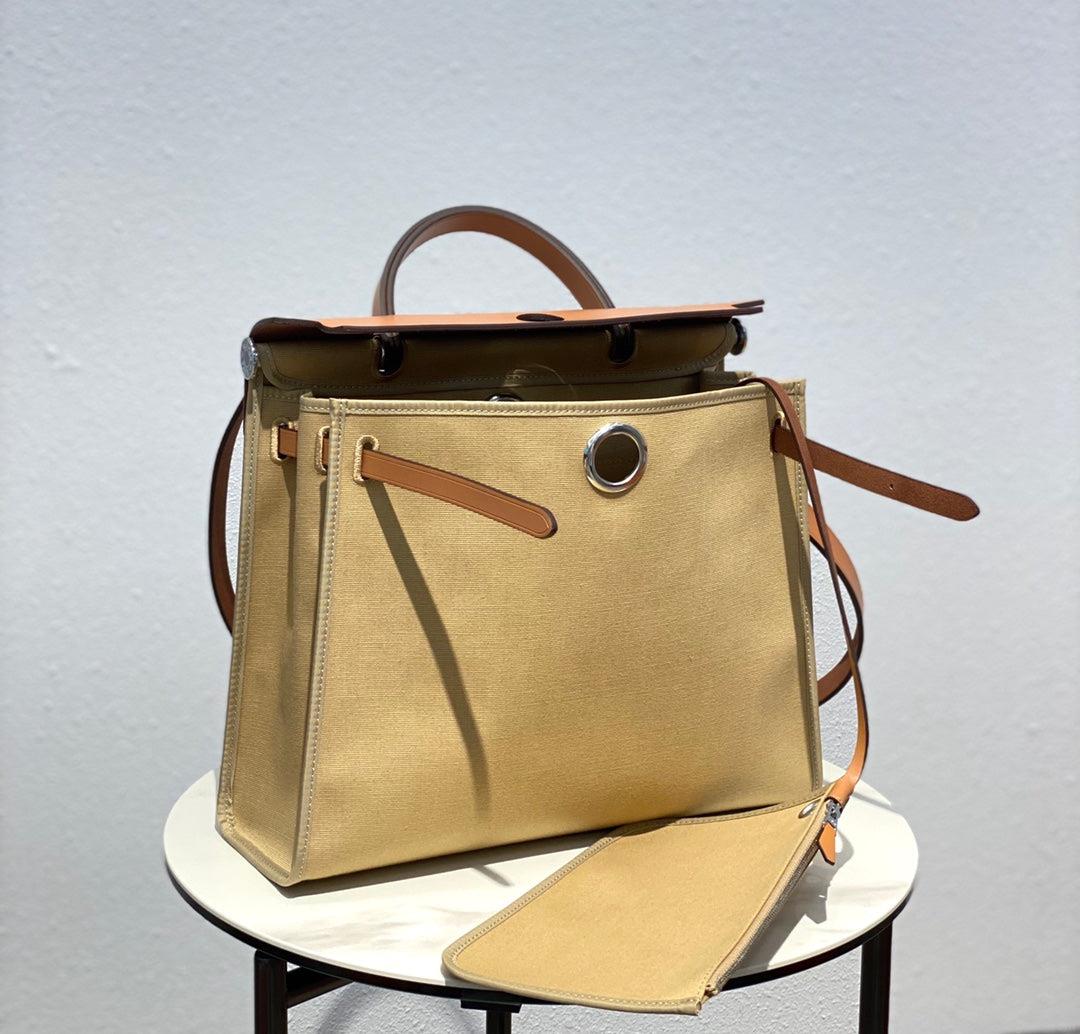 Hermes H082835CKAC Herbag Zip 31 Bag in Black Hunter Leather and Canvas H60035