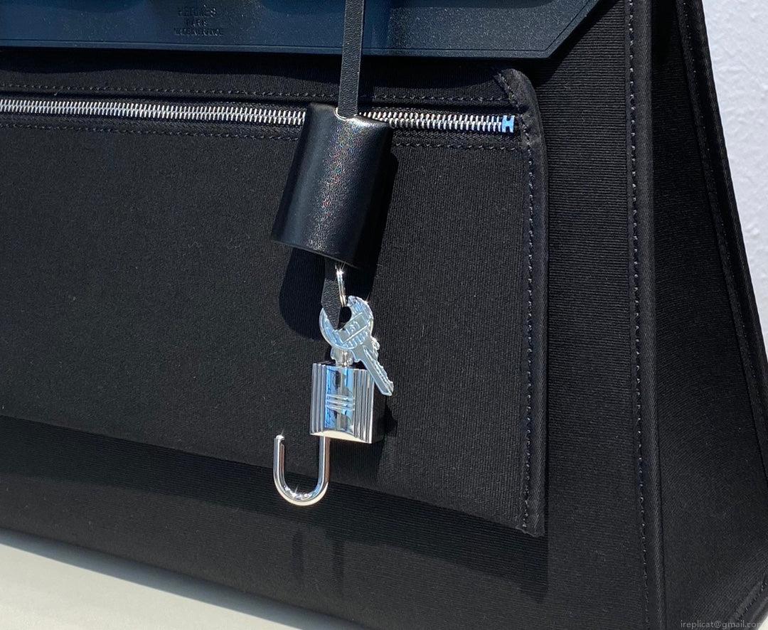 Hermes H082835CKAC Herbag Zip 31 Bag in Black Hunter Leather and Canvas H60028