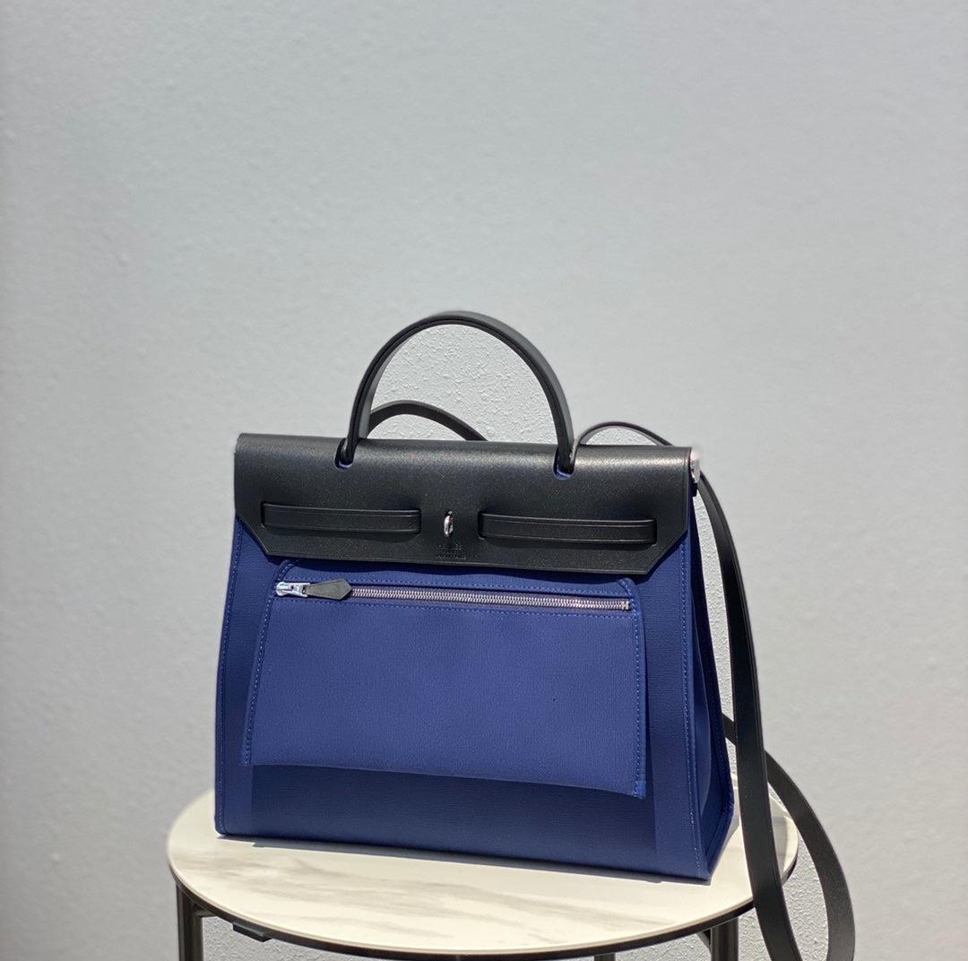 Hermes H082835CKAC Herbag Zip 31 Bag in Black Hunter Leather and Canvas H60029