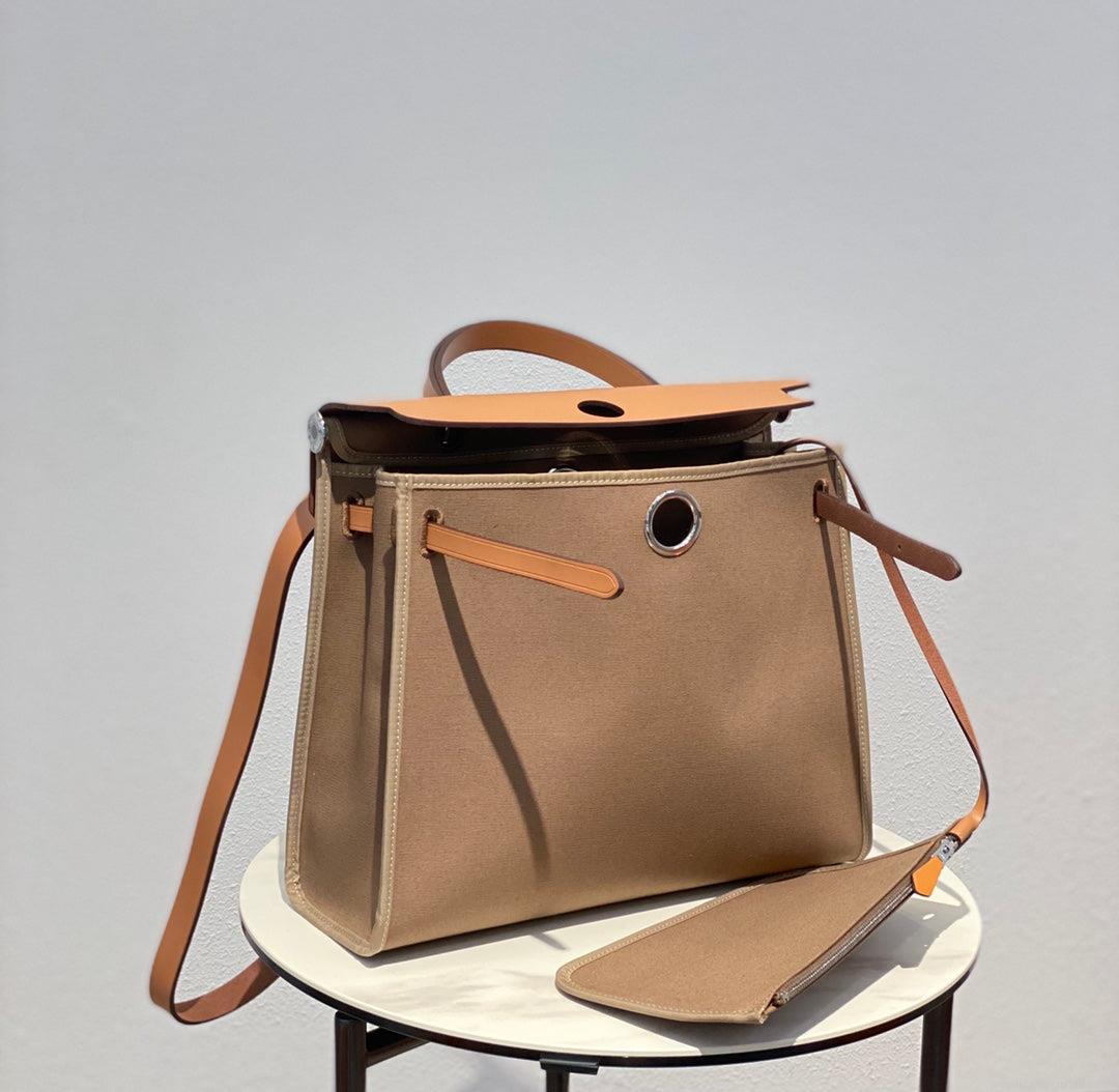 Hermes H082835CKAC Herbag Zip 31 Bag in Black Hunter Leather and Canvas H60036